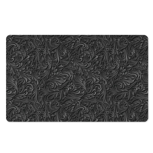 Black Western Damask Floral Print Polyester Doormat