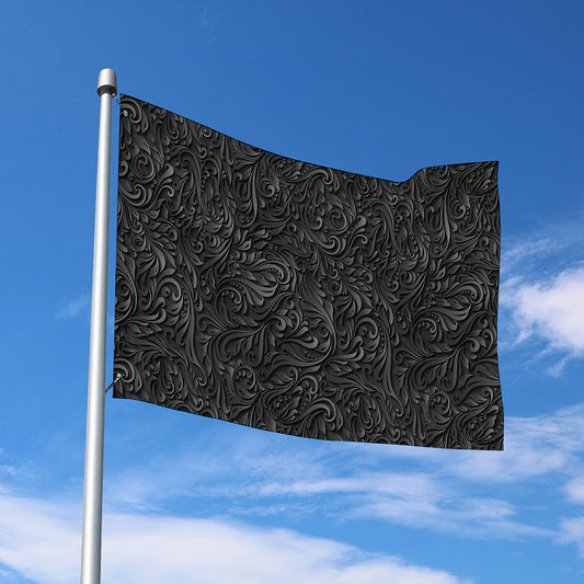 Black Western Damask Floral Print Polyester Flag