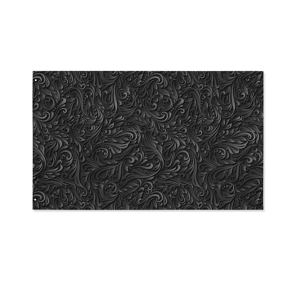 Black Western Damask Floral Print Polyester Flag