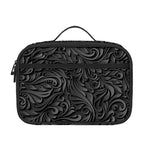 Black Western Damask Floral Print Portable Lunch Bag