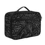 Black Western Damask Floral Print Portable Lunch Bag
