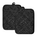 Black Western Damask Floral Print Pot Holders With Pocket