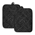 Black Western Damask Floral Print Pot Holders With Pocket