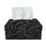 Black Western Damask Floral Print Rectangle Tissue Box Cover