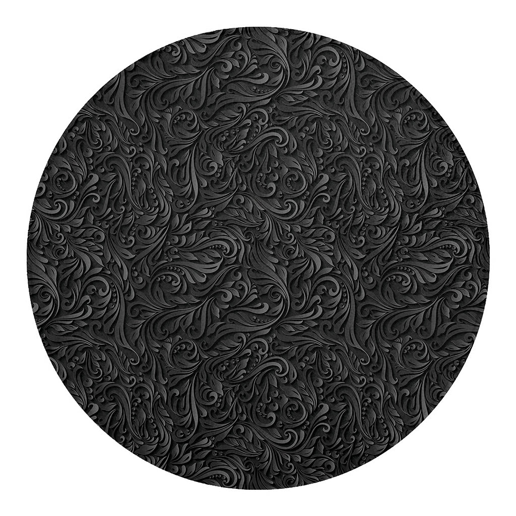 Black Western Damask Floral Print Round Blanket