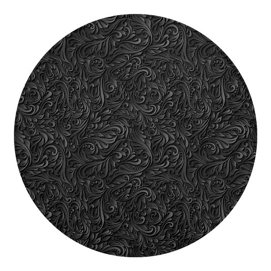 Black Western Damask Floral Print Round Blanket