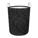 Black Western Damask Floral Print Round Laundry Basket