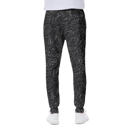Black Western Damask Floral Print Scuba Joggers