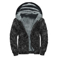 Black Western Damask Floral Print Sherpa Lined Zip Up Hoodie
