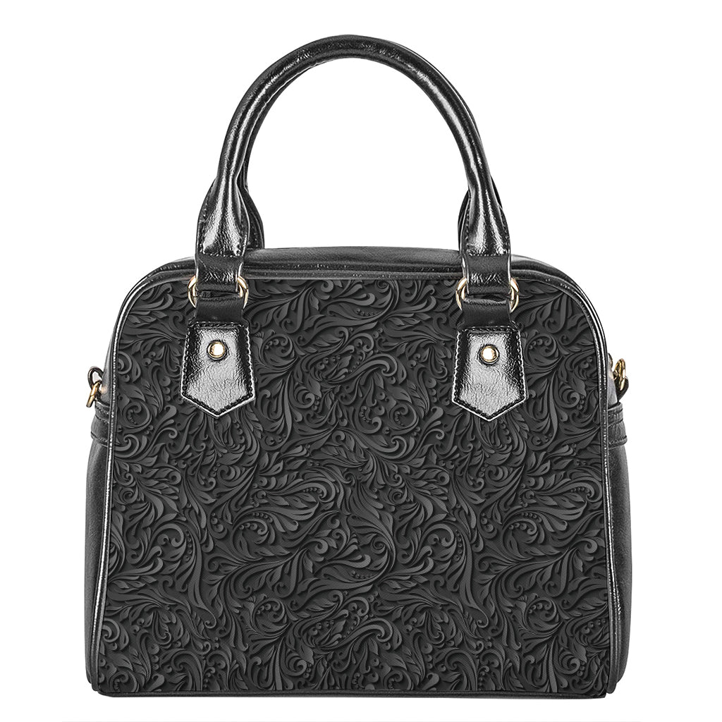 Black Western Damask Floral Print Shoulder Handbag