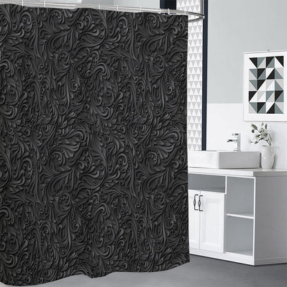 Black Western Damask Floral Print Shower Curtain