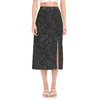 Black Western Damask Floral Print Side Slit Midi Skirt