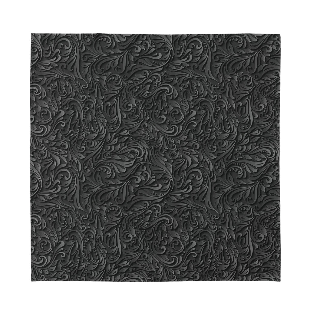 Black Western Damask Floral Print Silk Bandana