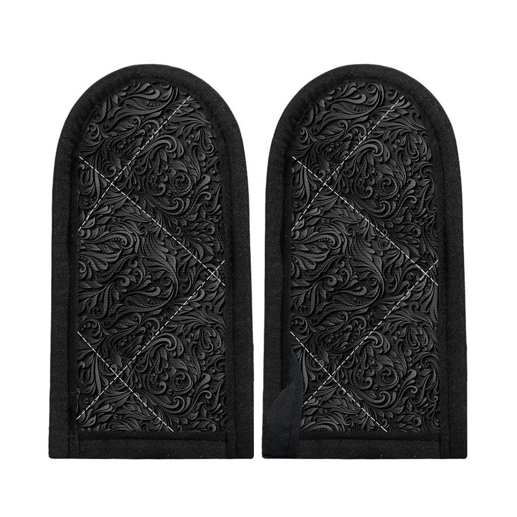 Black Western Damask Floral Print Skillet Handle Cover