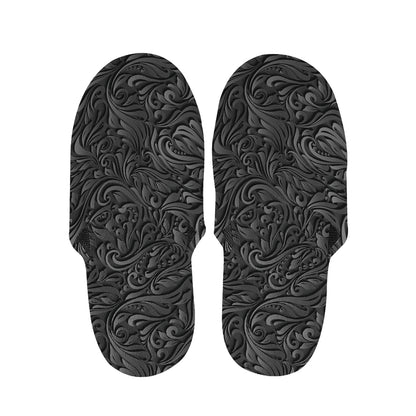 Black Western Damask Floral Print Slippers