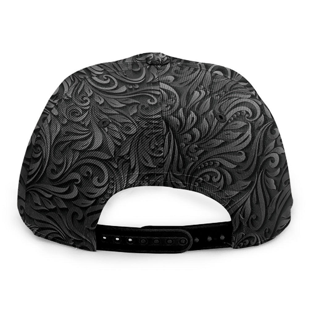 Black Western Damask Floral Print Snapback Cap