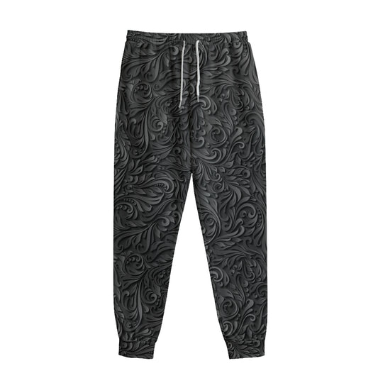 Black Western Damask Floral Print Sweatpants