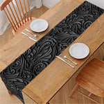 Black Western Damask Floral Print Table Runner