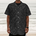 Black Western Damask Floral Print Textured Short Sleeve Shirt
