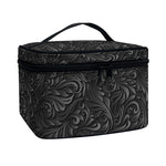 Black Western Damask Floral Print Travel Makeup Bag