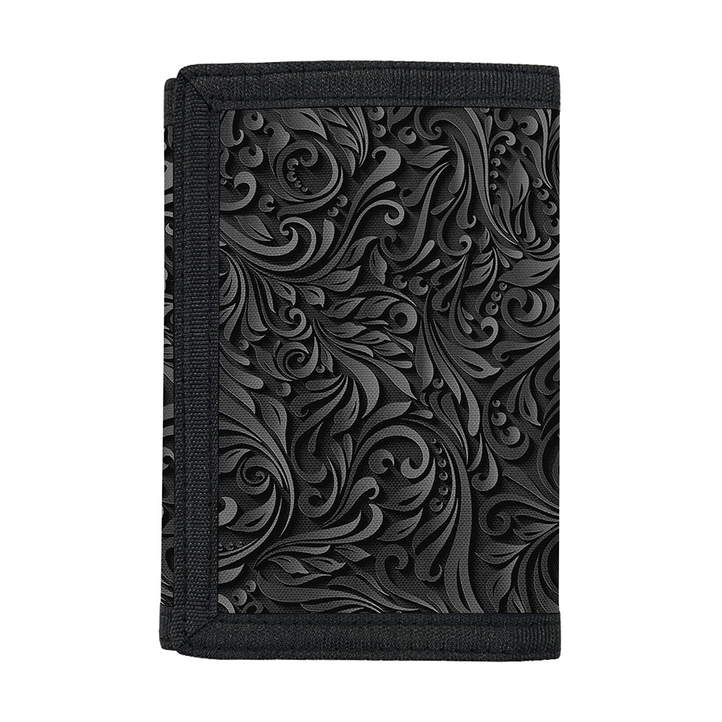 Black Western Damask Floral Print Trifold Wallet