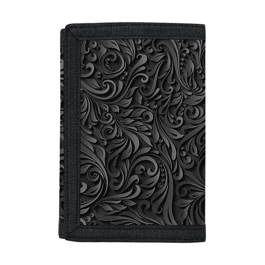 Black Western Damask Floral Print Trifold Wallet