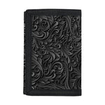 Black Western Damask Floral Print Trifold Wallet