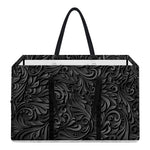 Black Western Damask Floral Print Utility Tote Bag