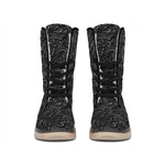 Black Western Damask Floral Print Winter Boots