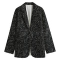 Black Western Damask Floral Print Women's Cotton Blazer