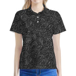 Black Western Damask Floral Print Women's Polo Shirt