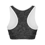 Black Western Damask Floral Print Women's Sports Bra