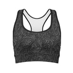 Black Western Damask Floral Print Women's Sports Bra