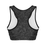 Black Western Damask Floral Print Women's Sports Bra