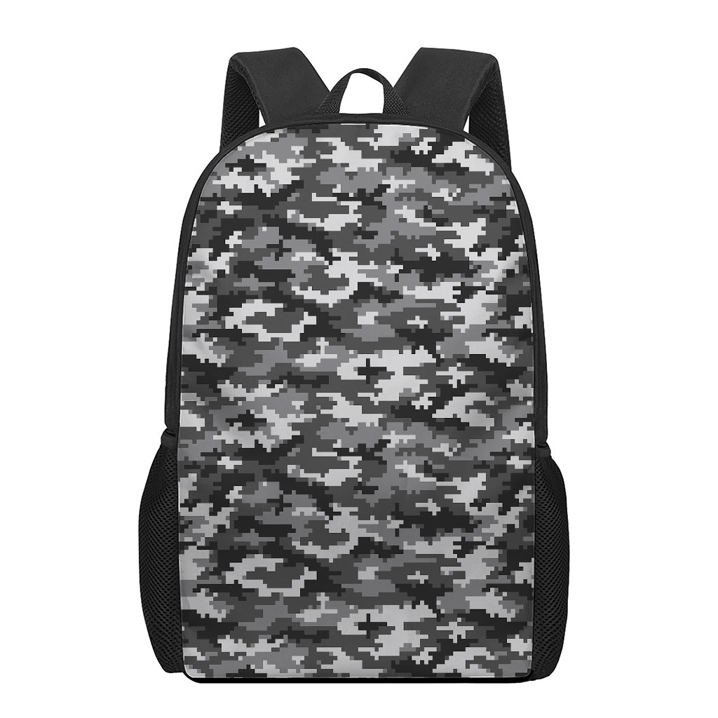Black White And Grey Digital Camo Print 17 Inch Backpack