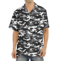 Black White And Grey Digital Camo Print Aloha Shirt