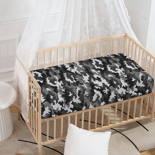 Black White And Grey Digital Camo Print Baby Crib Sheet