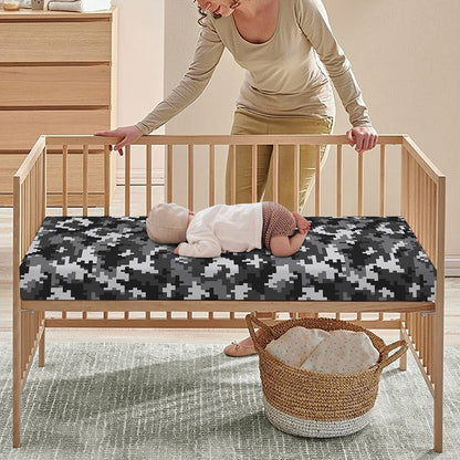 Black White And Grey Digital Camo Print Baby Crib Sheet