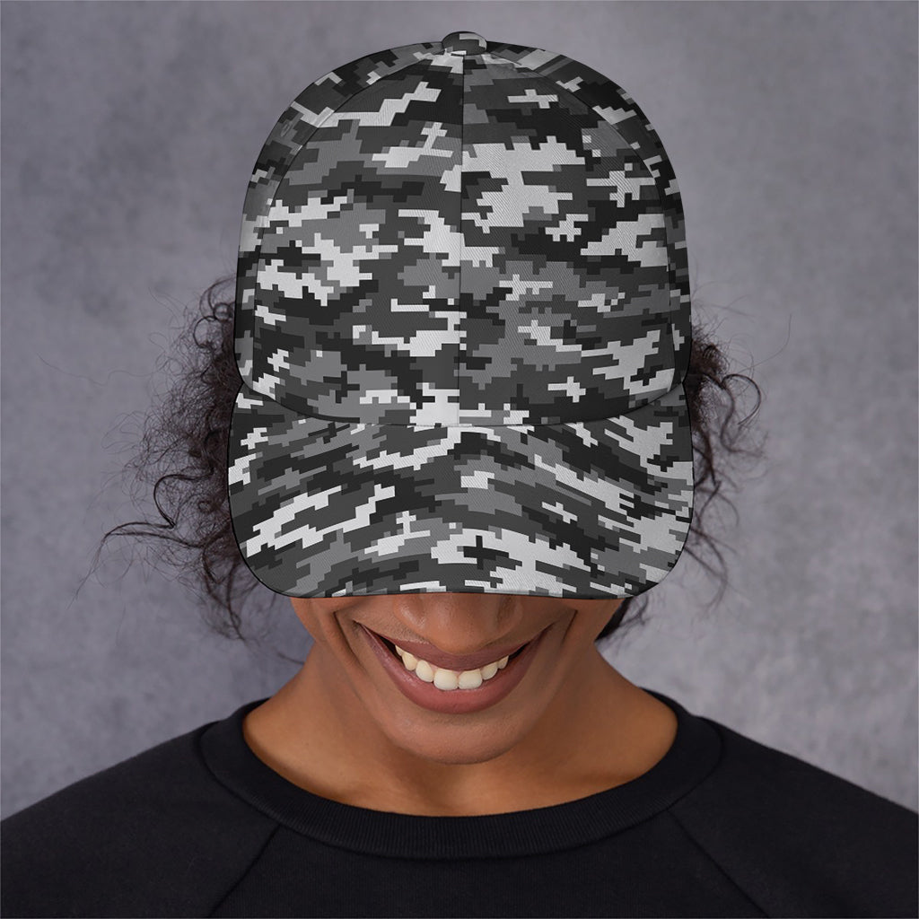Black White And Grey Digital Camo Print Baseball Cap
