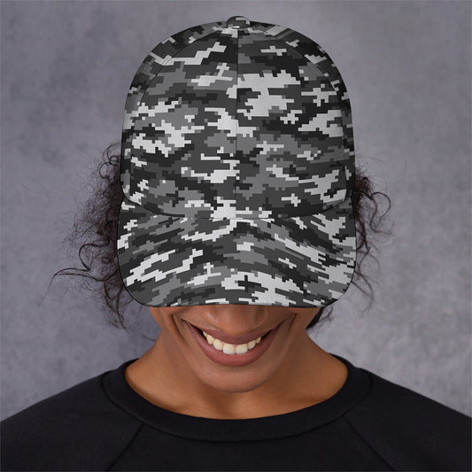 Black White And Grey Digital Camo Print Baseball Cap