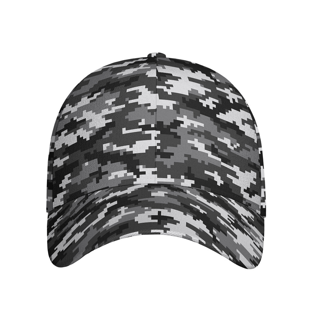 Black White And Grey Digital Camo Print Baseball Cap