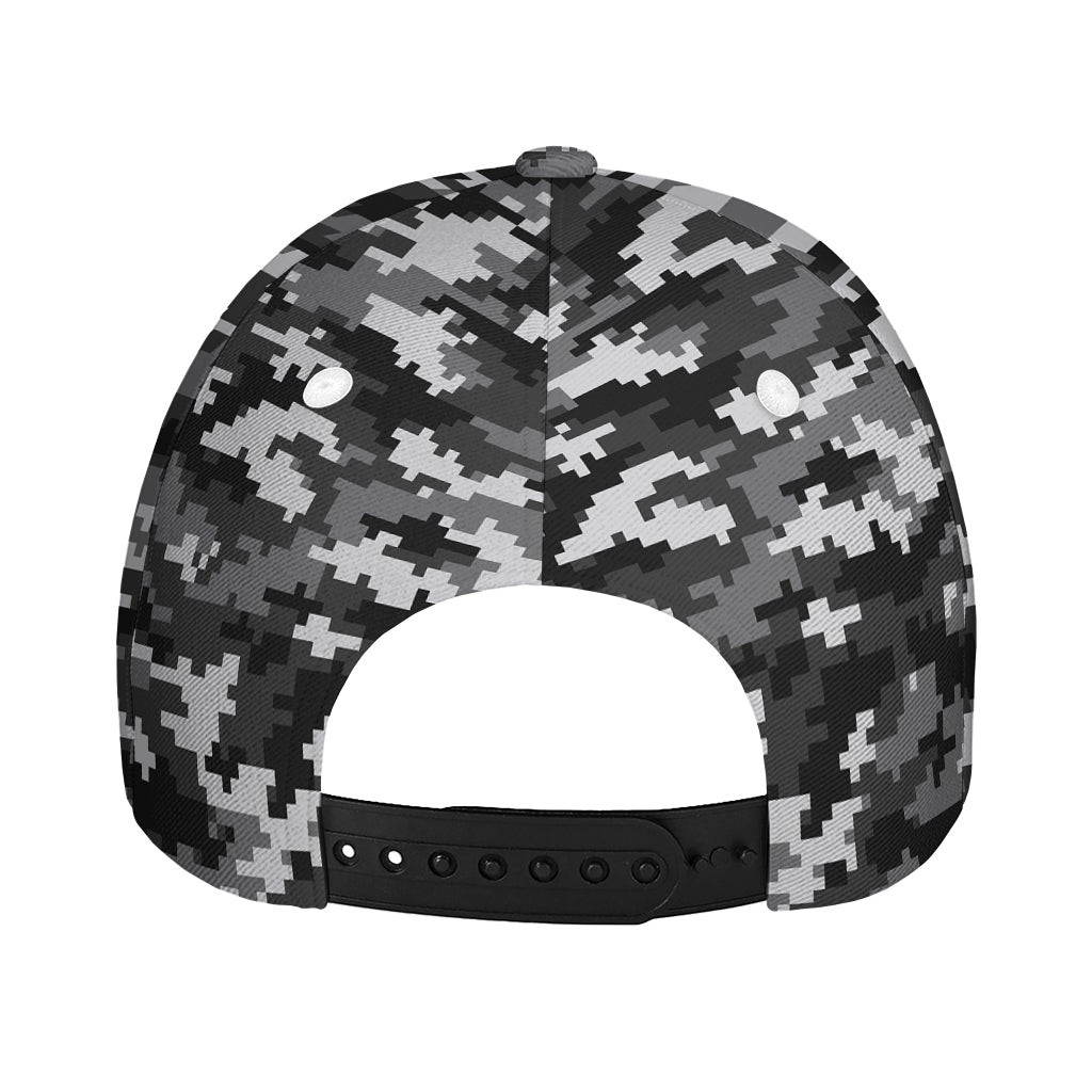 Black White And Grey Digital Camo Print Baseball Cap