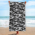 Black White And Grey Digital Camo Print Beach Towel