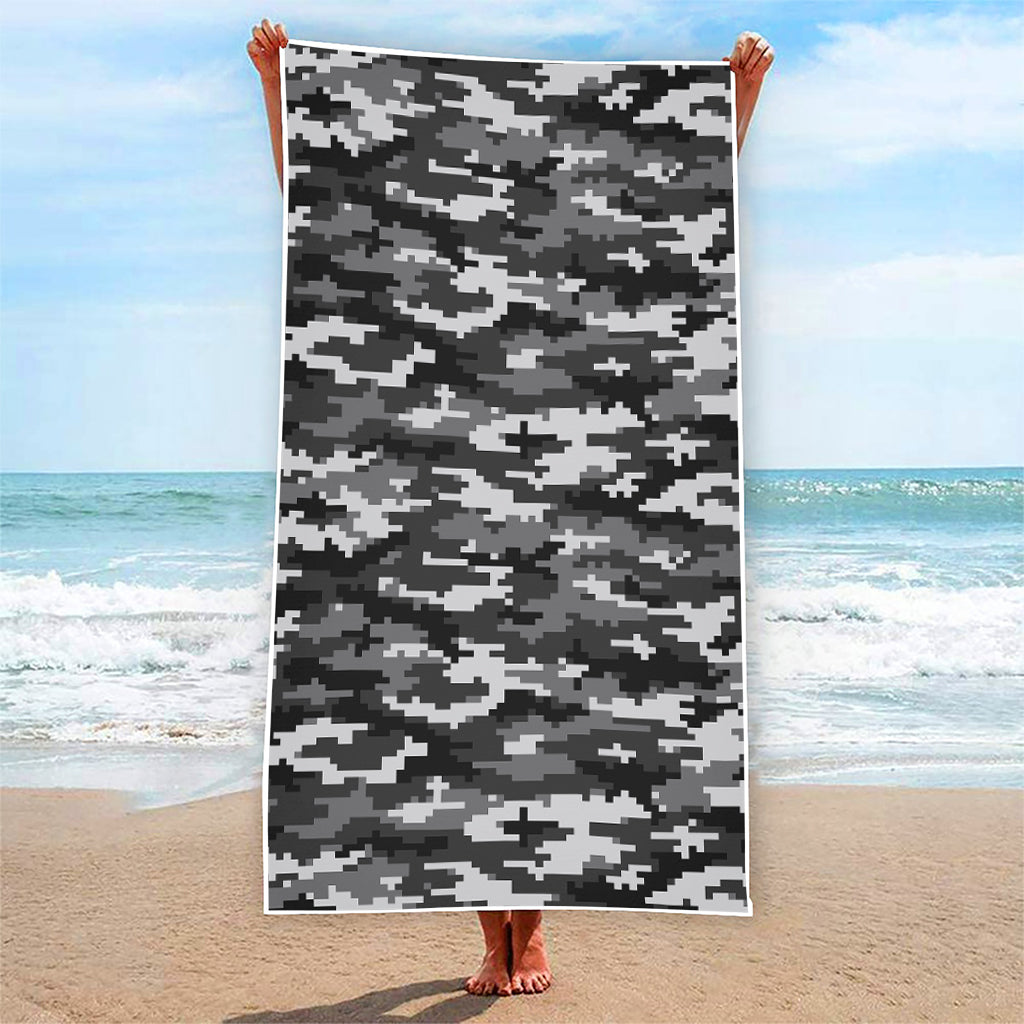 Black White And Grey Digital Camo Print Beach Towel