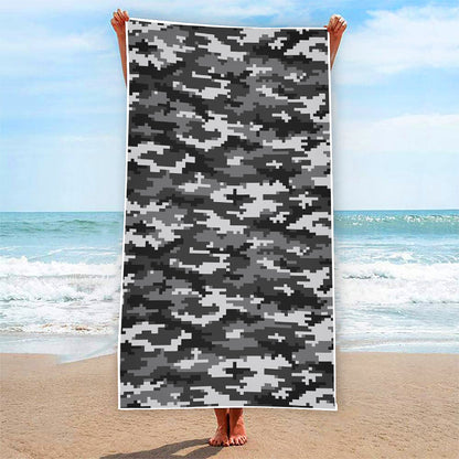 Black White And Grey Digital Camo Print Beach Towel
