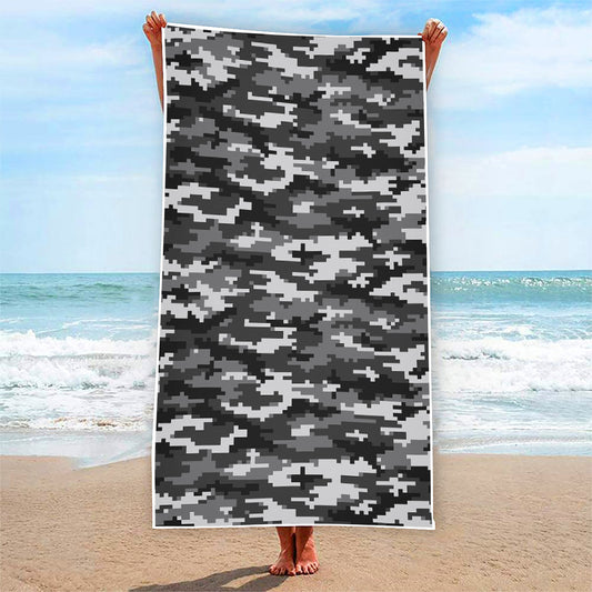 Black White And Grey Digital Camo Print Beach Towel