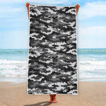 Black White And Grey Digital Camo Print Beach Towel