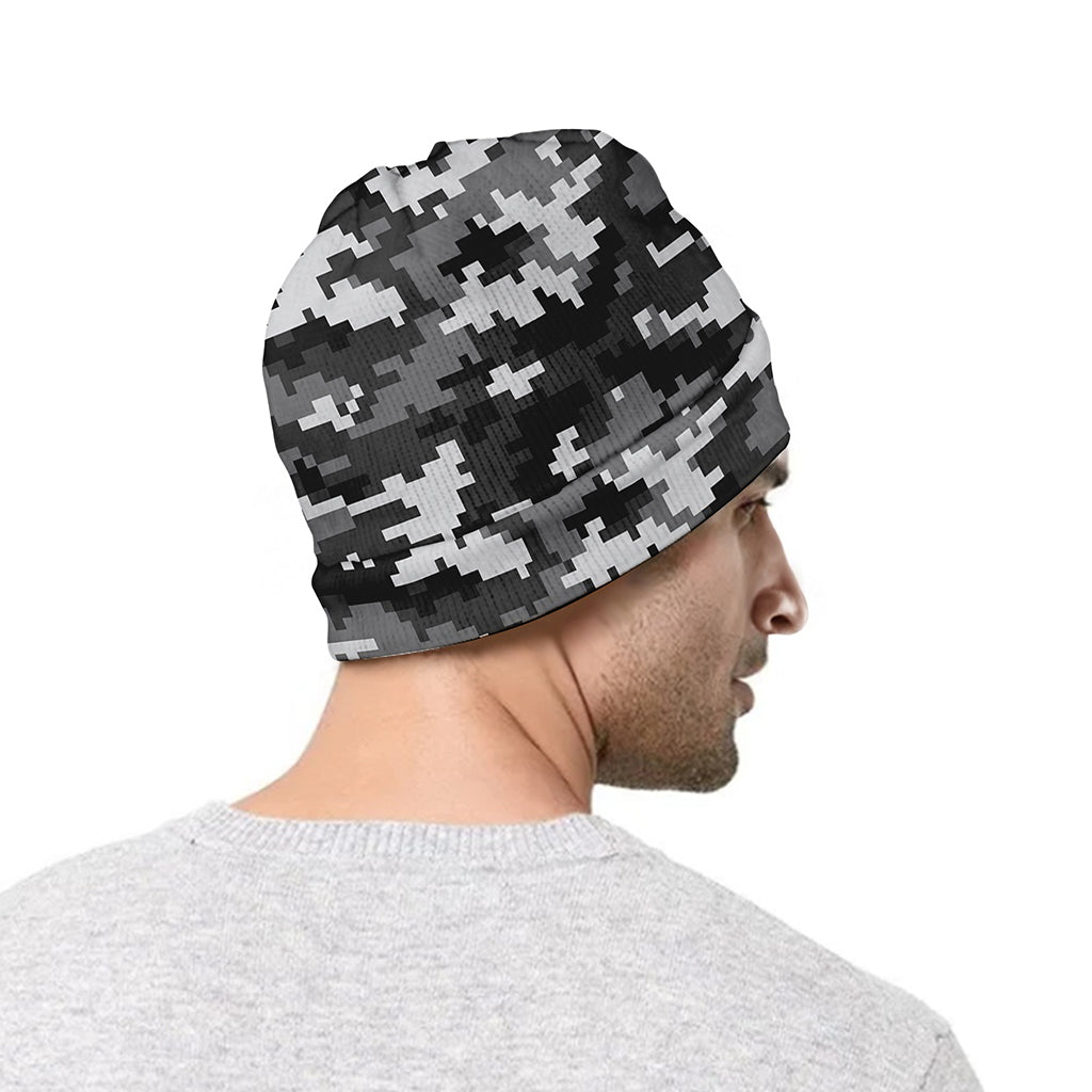 Black White And Grey Digital Camo Print Beanie