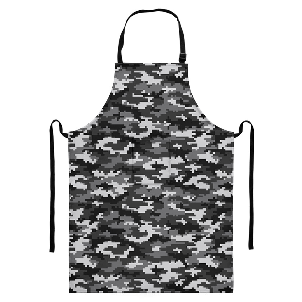 Black White And Grey Digital Camo Print Bib Apron With Pocket