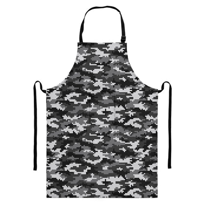 Black White And Grey Digital Camo Print Bib Apron With Pocket